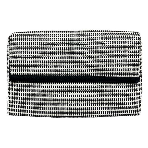 Stella & Dot Black White Crosshatch Woven Clutch 11" x 7" Magnetic Closure Purse - Picture 1 of 8